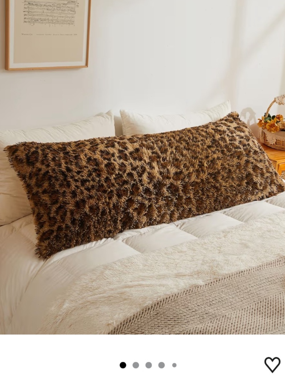 20x54 Fluffy Leopard Print Body Pillow Cover, Cheetah Print Plush Fuzzy Faux New